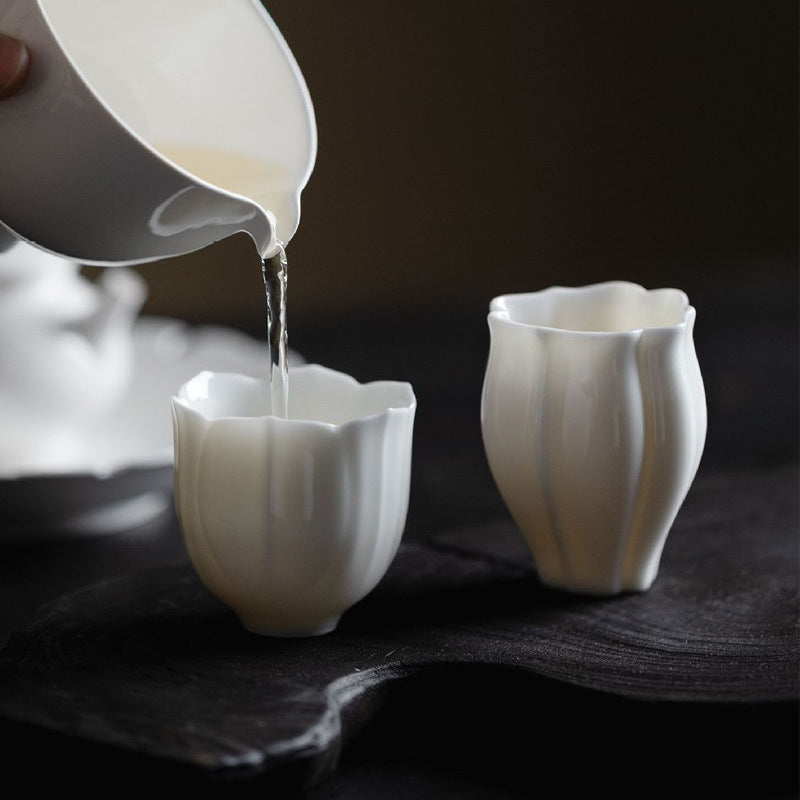 Mutton-Fat Jade-Like Porcelain Tulip Gongfu Tea Cup
