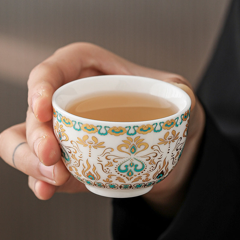 Mutton-Fat Jade Dunhuang Ceramic Teacup
