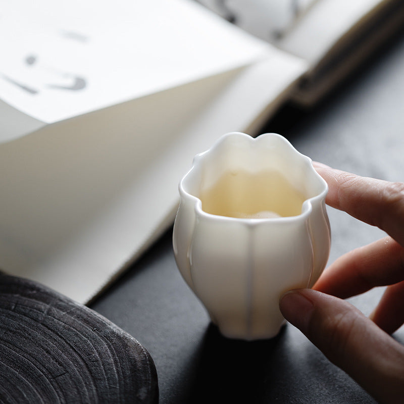 Mutton-Fat Jade-Like Porcelain Tulip Gongfu Tea Cup