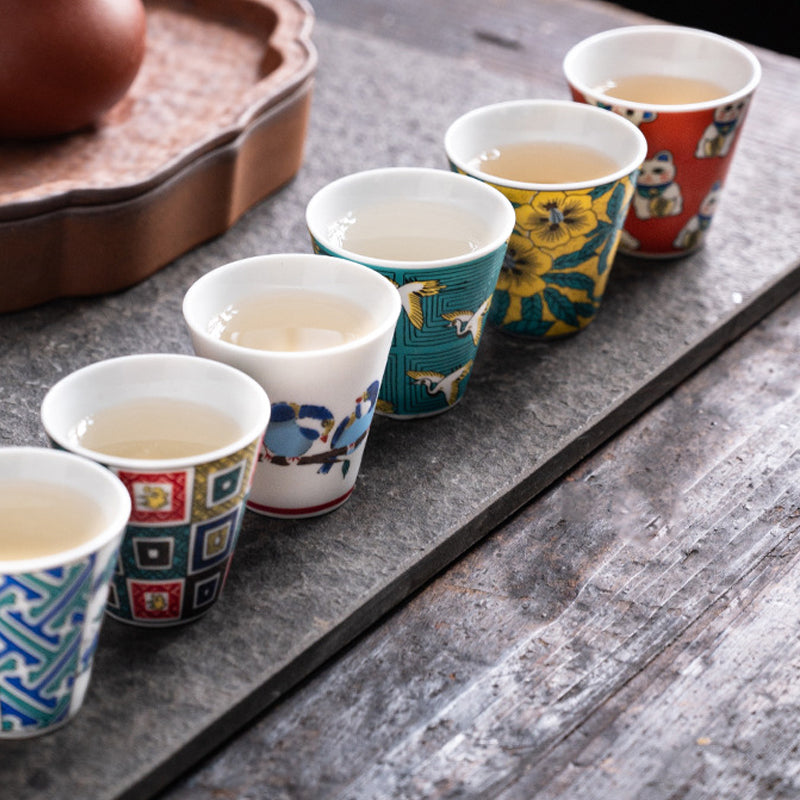 Hand-Painted Japanese Kutani-Yaki Porcelain Tea & Sake Cup