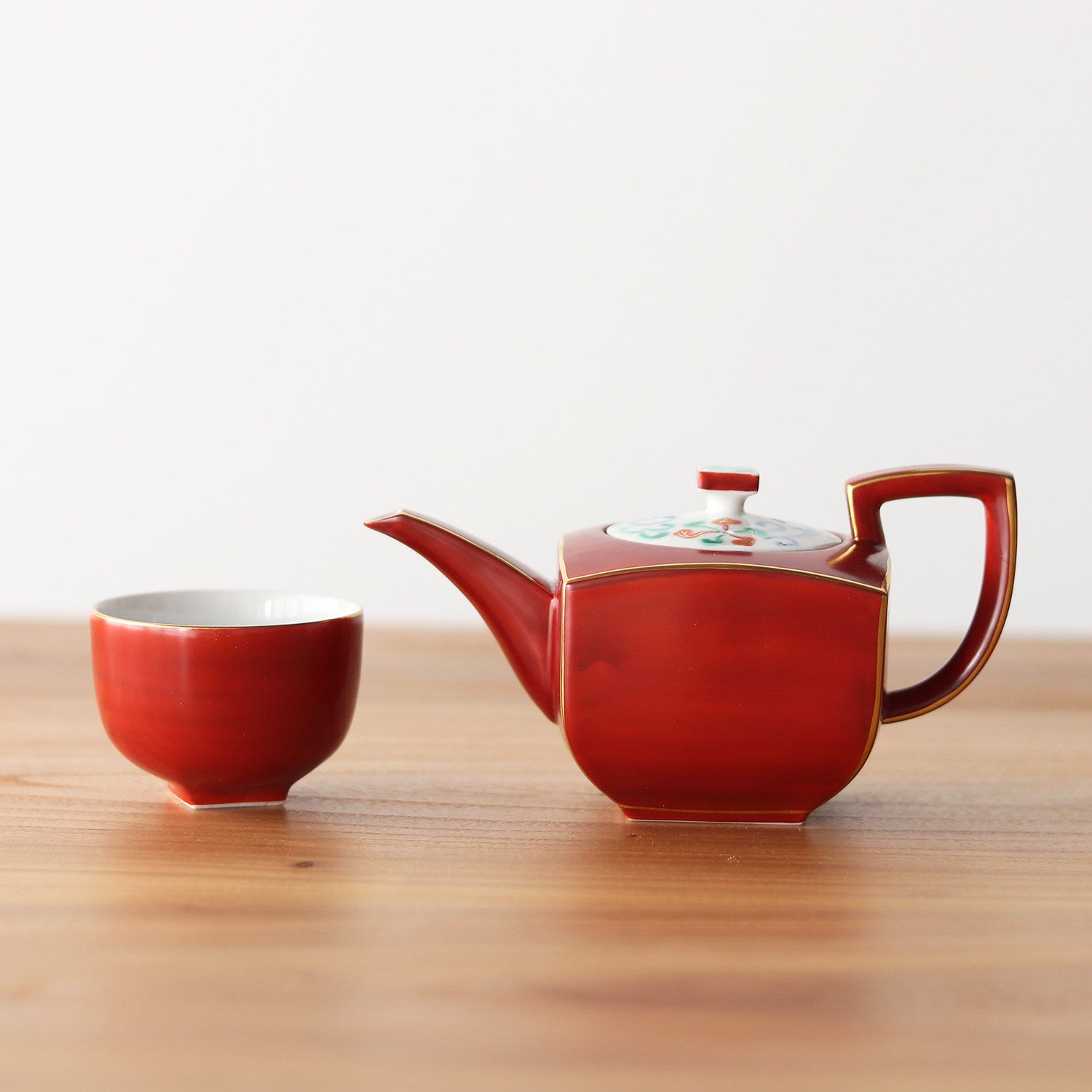 Japanese Mino Ware Aka-e Vermilion Teapot & Cup Set