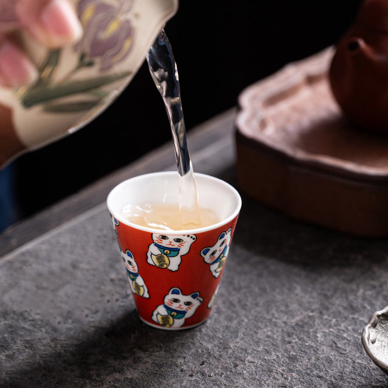 Hand-Painted Japanese Kutani-Yaki Porcelain Tea & Sake Cup