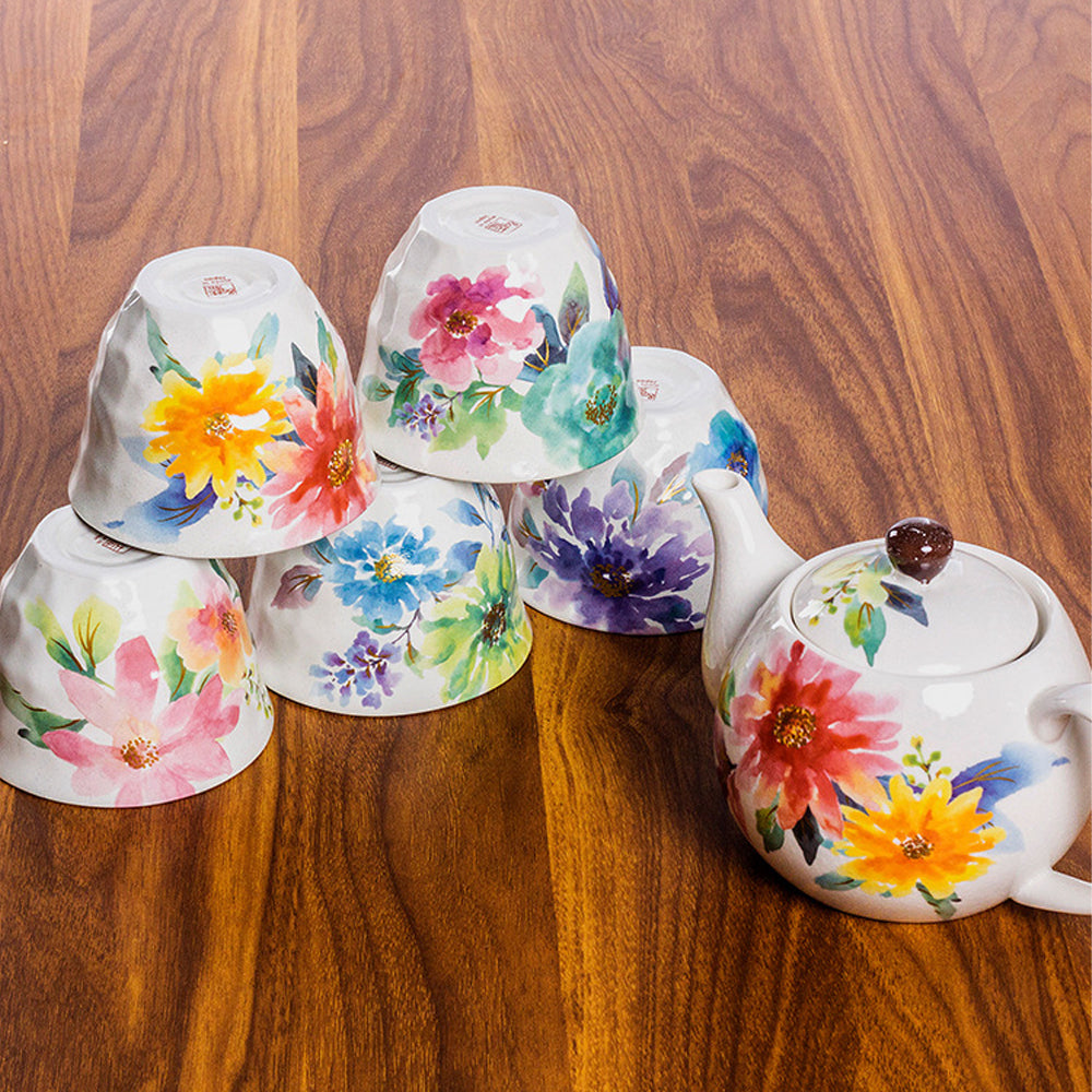 Japanese Wabi-Sabi Floral Ceramic Tea Set