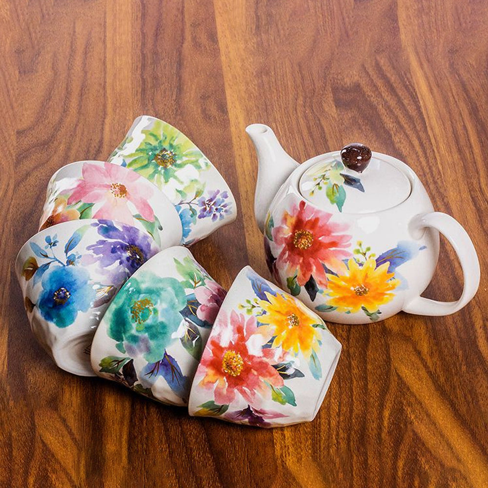 Japanese Wabi-Sabi Floral Ceramic Tea Set