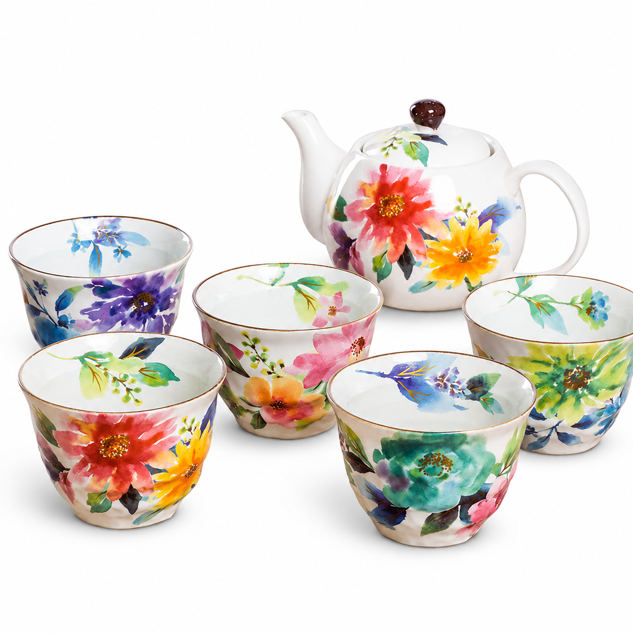 Japanese Wabi-Sabi Floral Ceramic Tea Set
