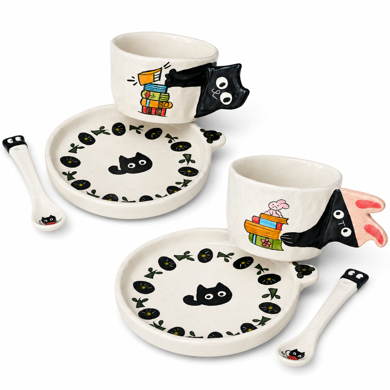 Accompany Me Handcrafted Cat & Rabbit Ceramic Cup Collection