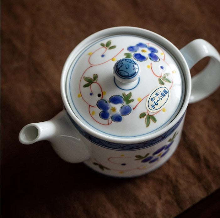 Japanese Hasami Ware Hand-Painted Floral Porcelain Teapot