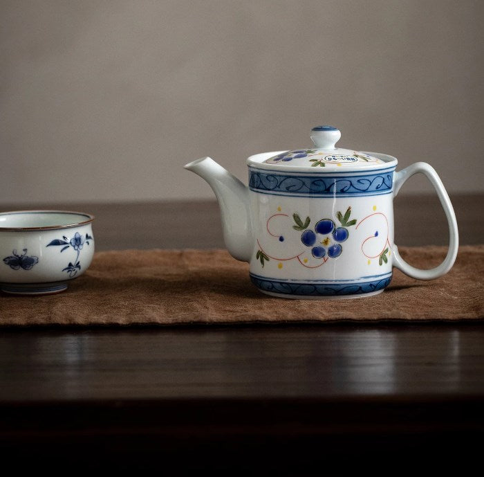 Japanese Hasami Ware Hand-Painted Floral Porcelain Teapot