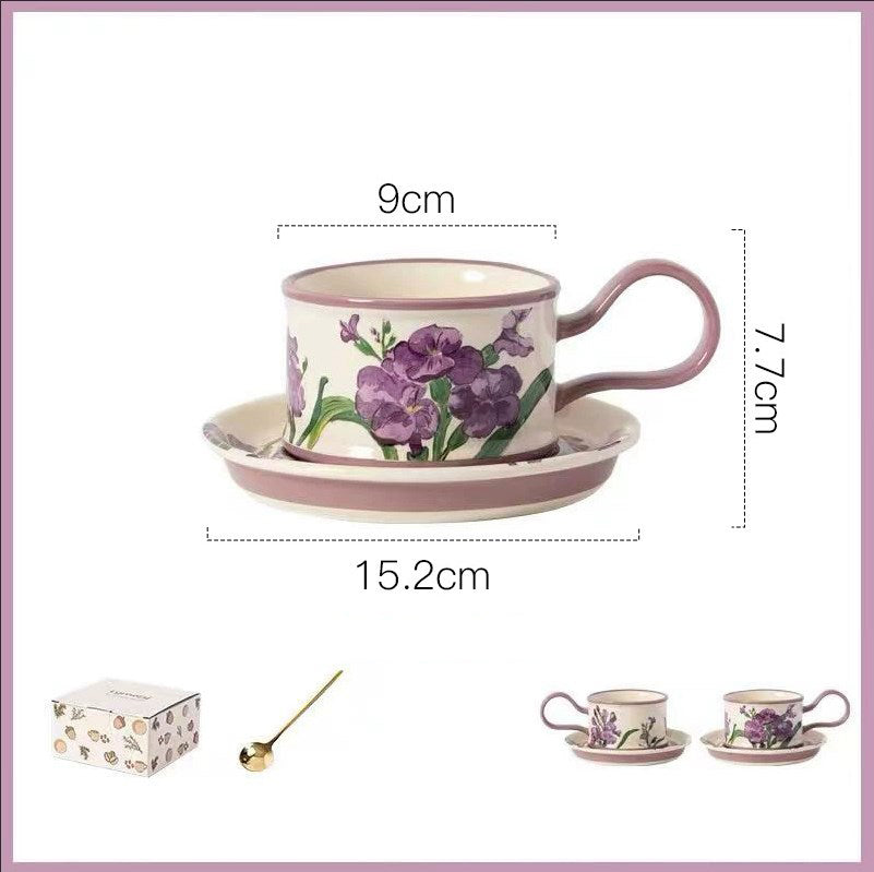Japanese-Inspired Vintage Floral Ceramic Mug Set