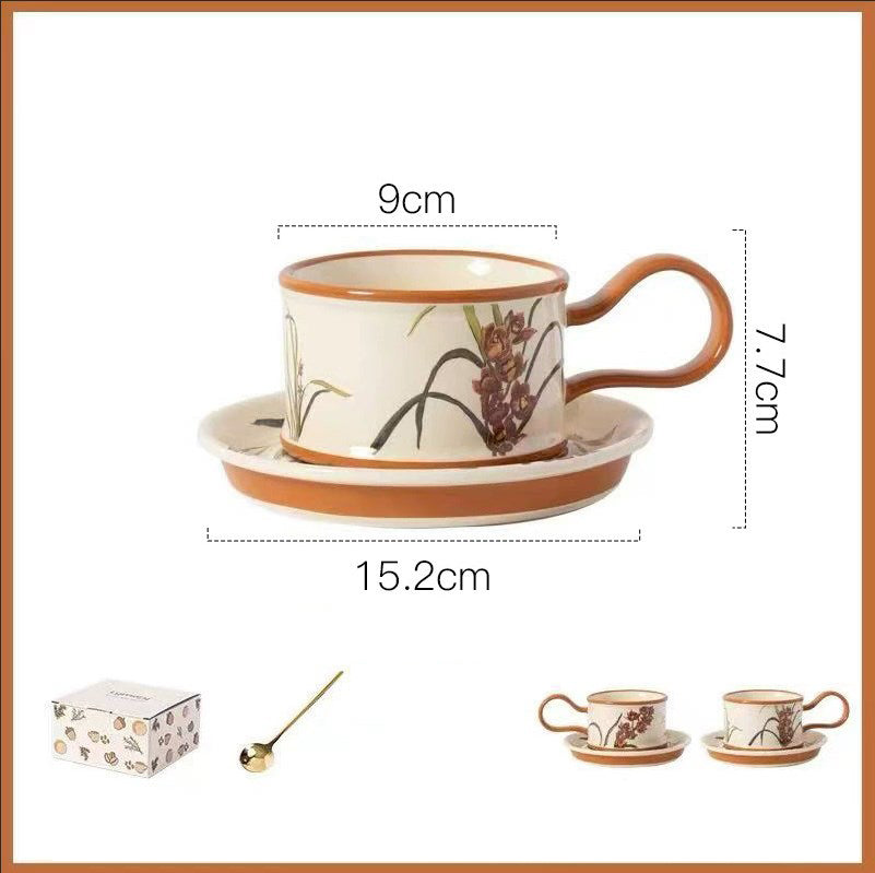 Japanese-Inspired Vintage Floral Ceramic Mug Set