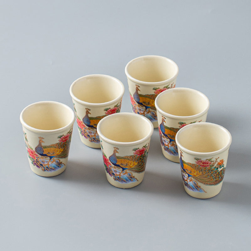 Tang Dynasty-Inspired Peacock & Peony Gongfu Tea Cup Set