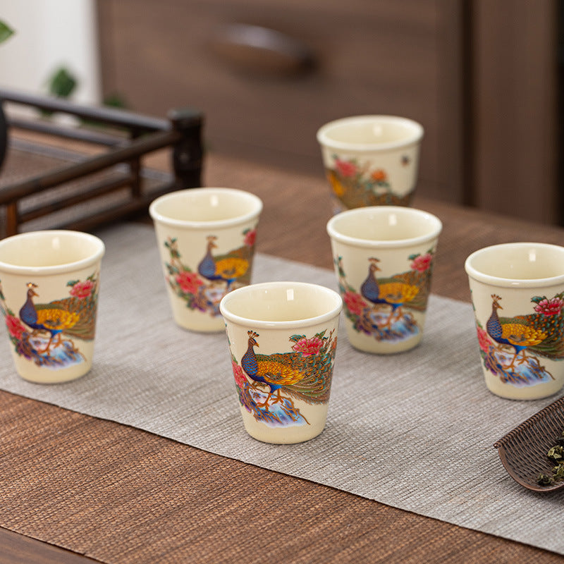 Tang Dynasty-Inspired Peacock & Peony Gongfu Tea Cup Set