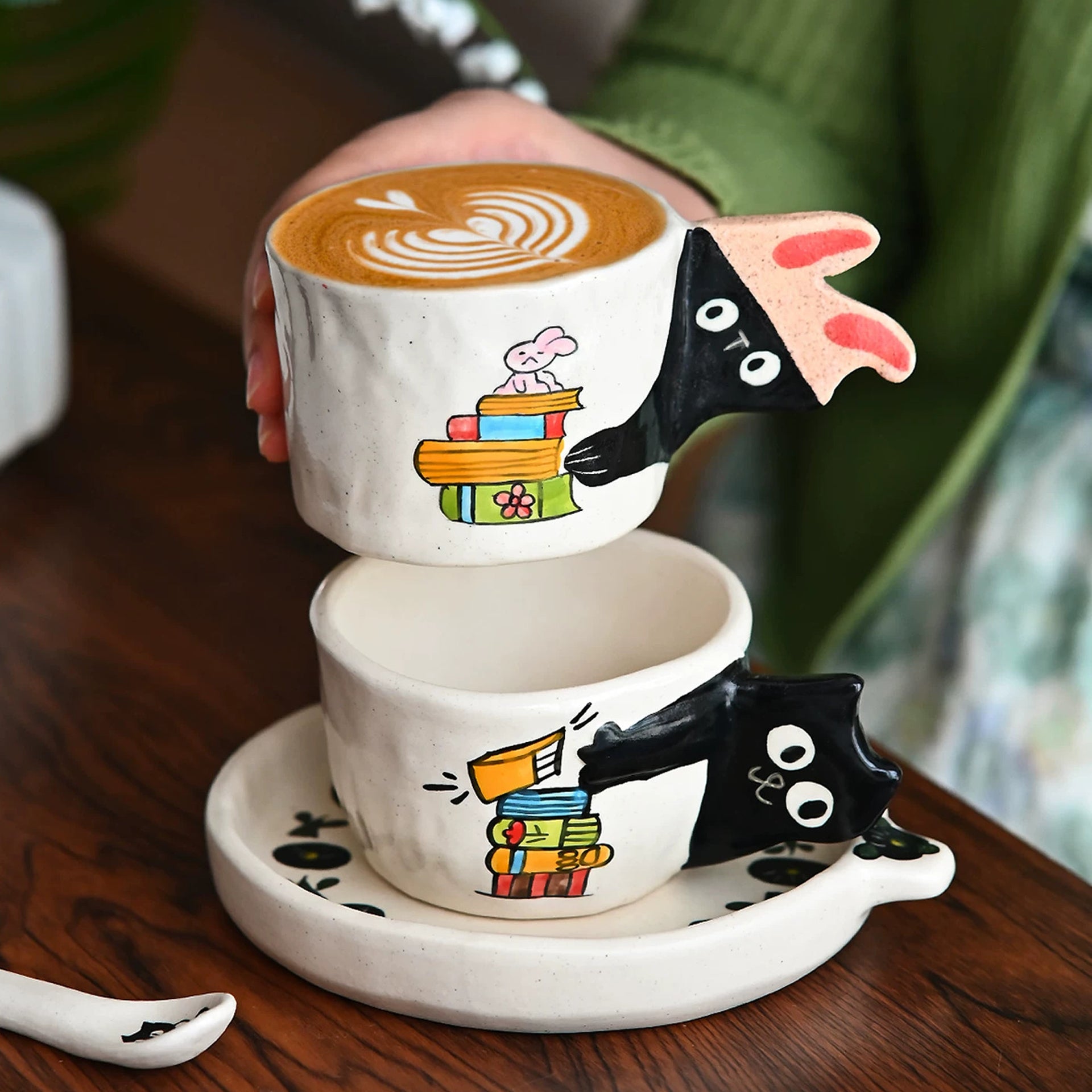 Accompany Me Handcrafted Cat & Rabbit Ceramic Cup Collection