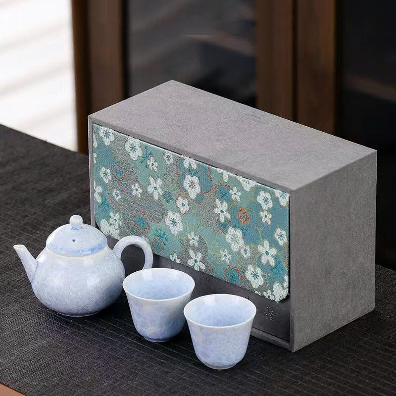 Chinese Sky Blue Kiln-Altered Crystalline Gongfu Tea Set