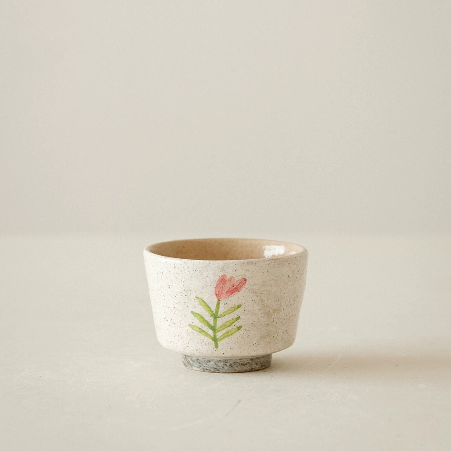 Hand-Painted Botanical Pink-Slip Ceramic Tea Cup