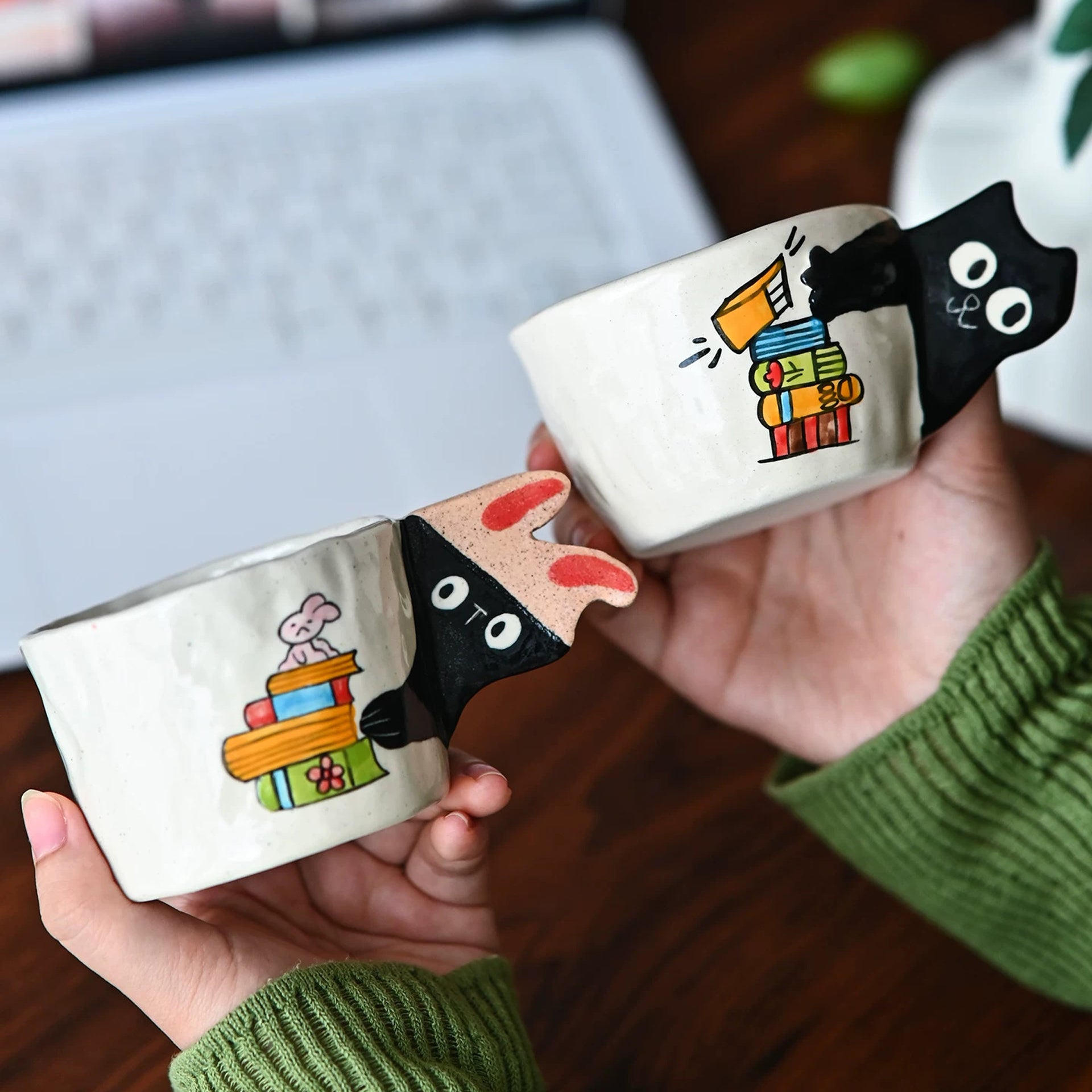 Accompany Me Handcrafted Cat & Rabbit Ceramic Cup Collection