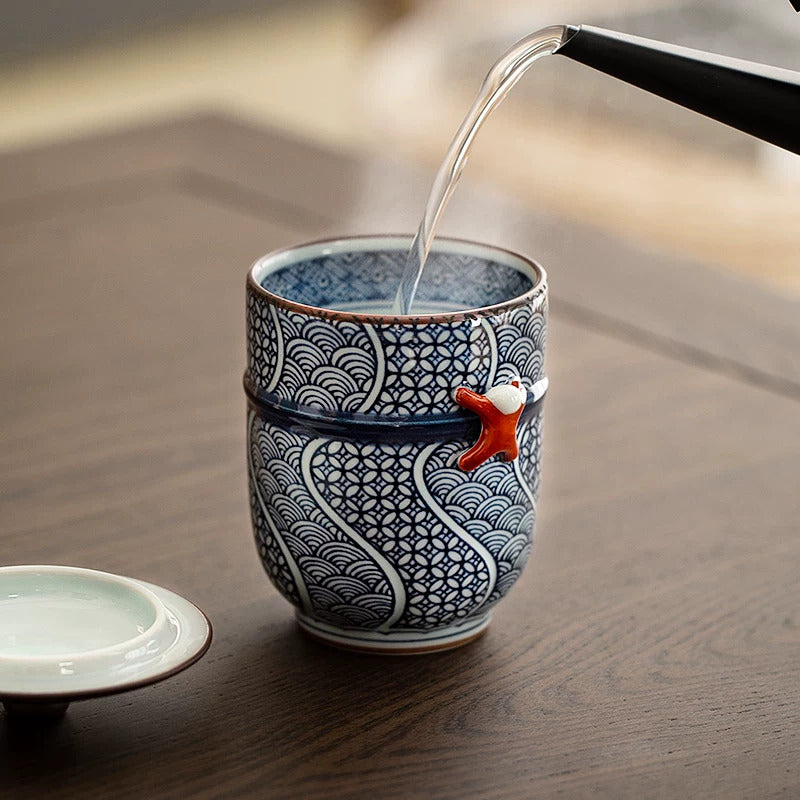 Japanese Arita-Yaki Lidded Porcelain Tea Cup