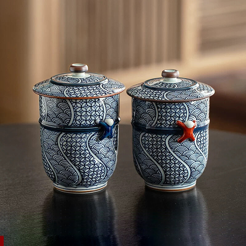 Japanese Arita-Yaki Lidded Porcelain Tea Cup