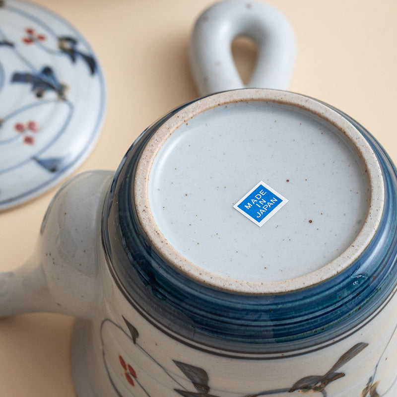 Ancient Glaze Floral Side-Handle Ceramic Tea Set