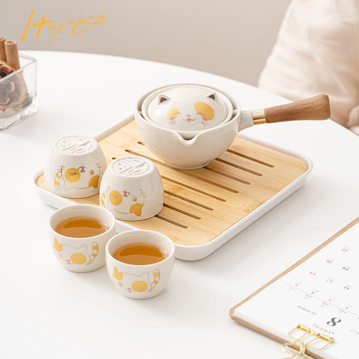 Maneki Neko Lucky Cat Rotating Gongfu Tea Set