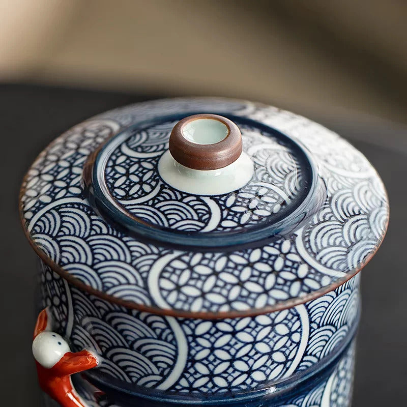 Japanese Arita-Yaki Lidded Porcelain Tea Cup