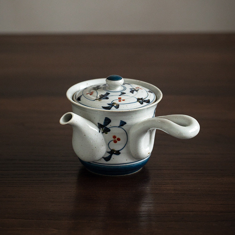 Ancient Glaze Floral Side-Handle Ceramic Tea Set