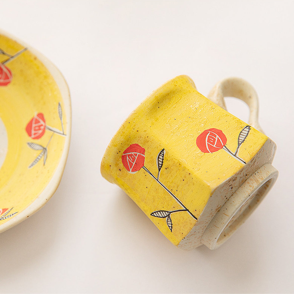 Hand-Painted Arita-Yaki Yellow Rose Cup & Saucer Set