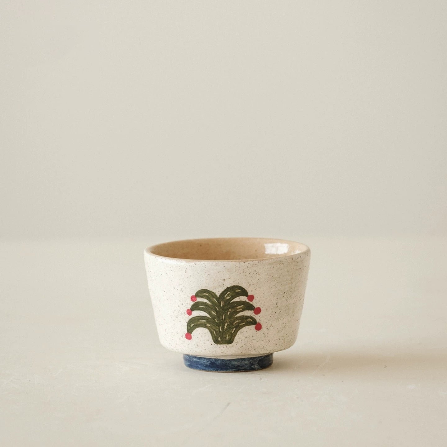 Hand-Painted Botanical Pink-Slip Ceramic Tea Cup