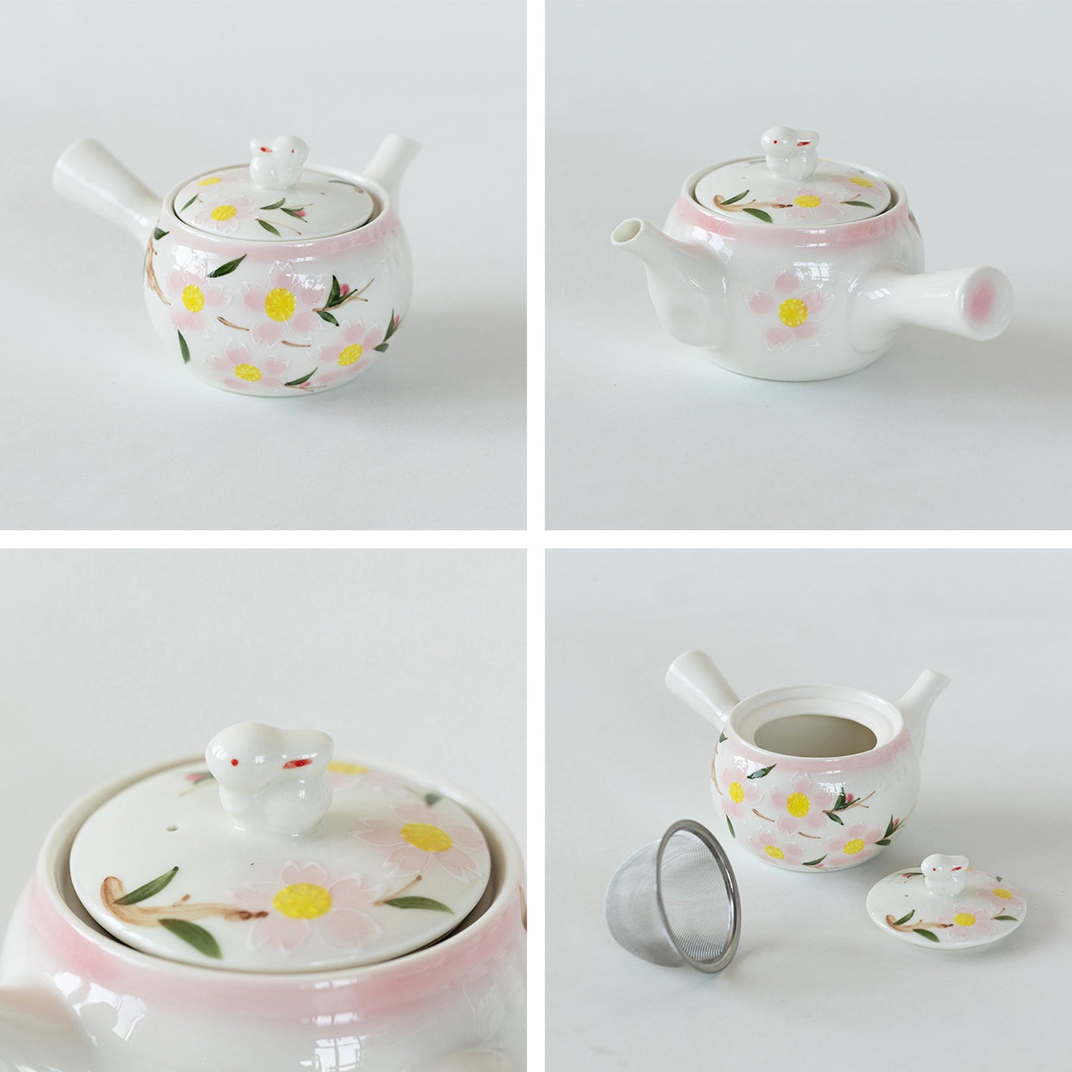 Japanese Rabbit Cherry Blossom Ceramic Kyusu Tea Set