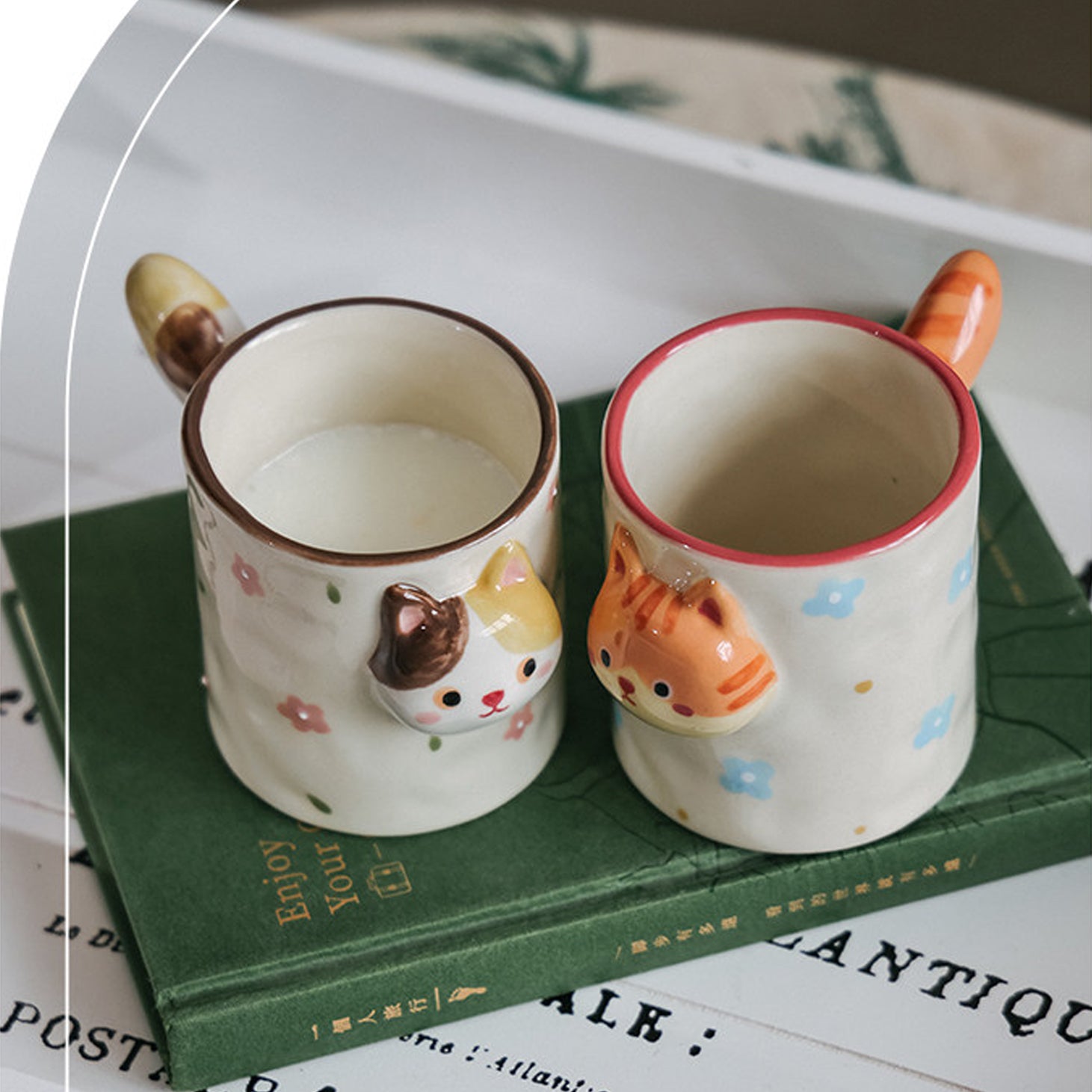 Handcrafted Ceramic Cat Mug with 3D Tail Handle