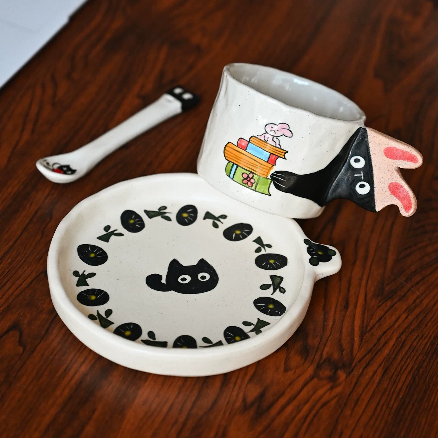 Accompany Me Handcrafted Cat & Rabbit Ceramic Cup Collection