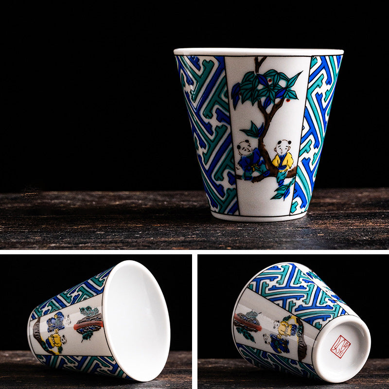 Hand-Painted Japanese Kutani-Yaki Porcelain Tea & Sake Cup