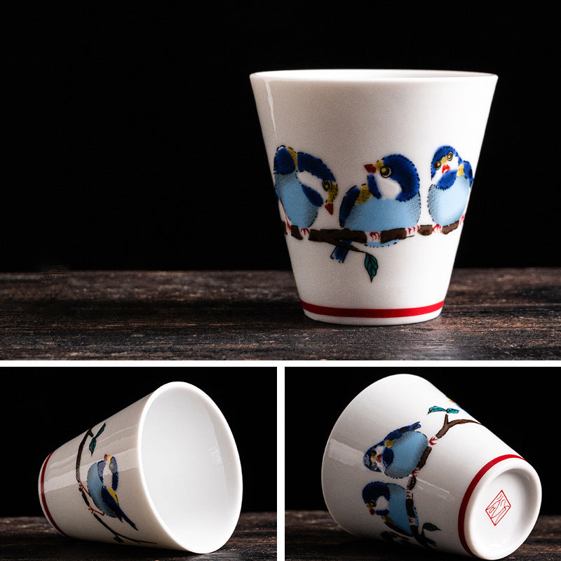Hand-Painted Japanese Kutani-Yaki Porcelain Tea & Sake Cup