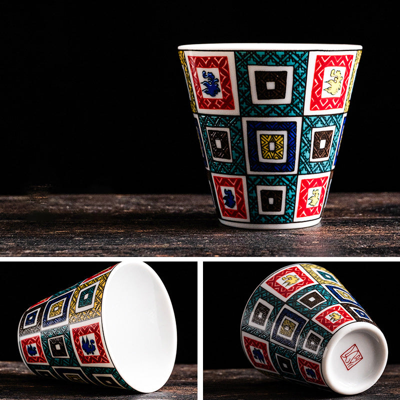 Hand-Painted Japanese Kutani-Yaki Porcelain Tea & Sake Cup