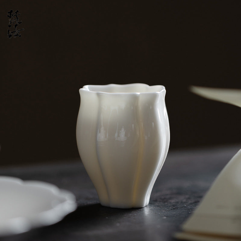Mutton-Fat Jade-Like Porcelain Tulip Gongfu Tea Cup