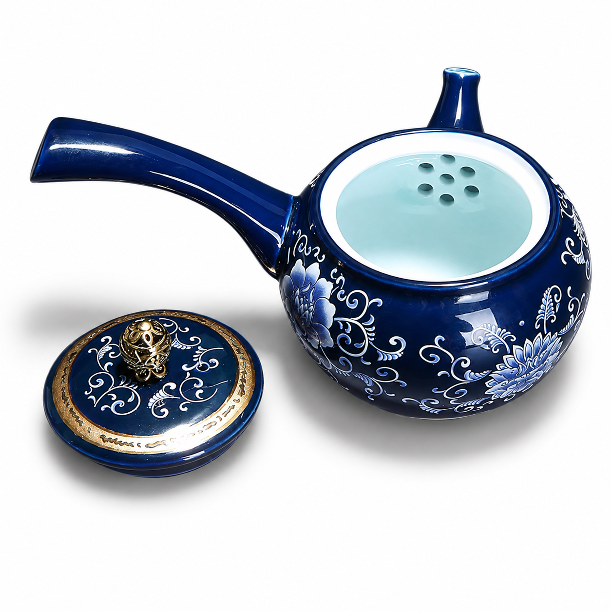 Blue Porcelain Side-Handle Teapot