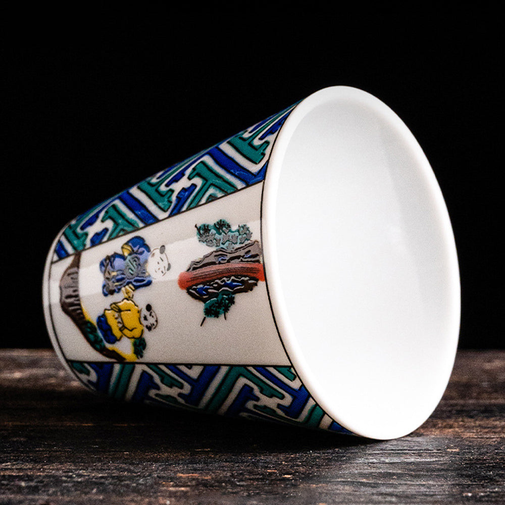 Hand-Painted Japanese Kutani-Yaki Porcelain Tea & Sake Cup