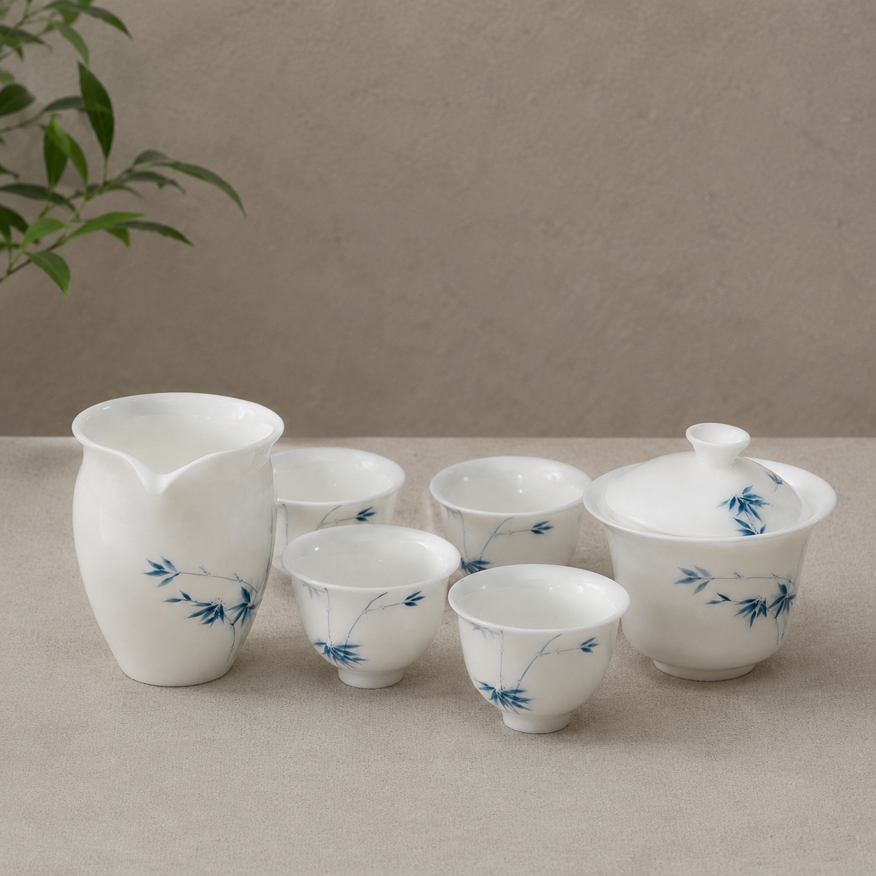 Jade-Glaze Hand-Painted Portable Tea Set