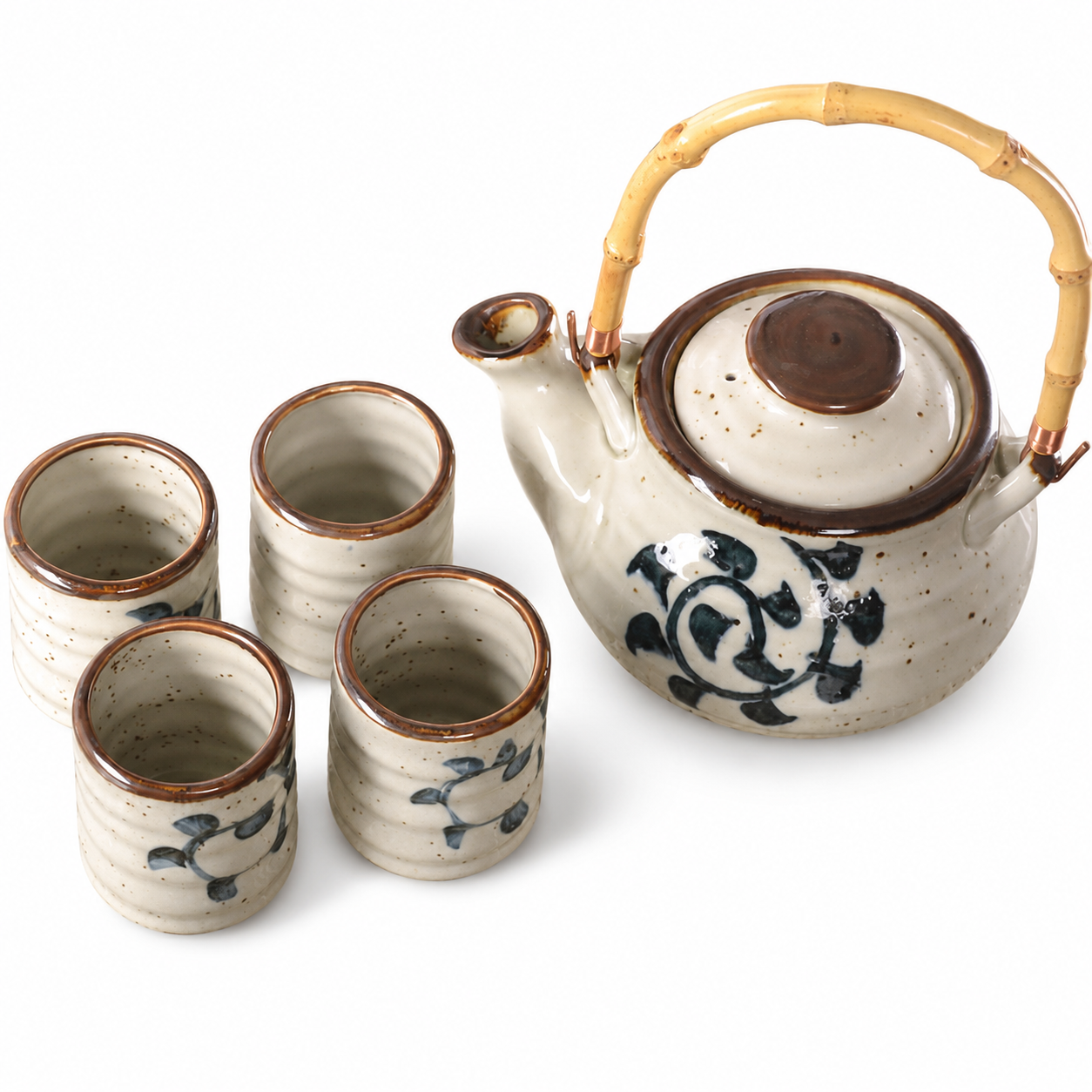 Japanese Wabi-Sabi Ceramic Tea Set with Bamboo Handle