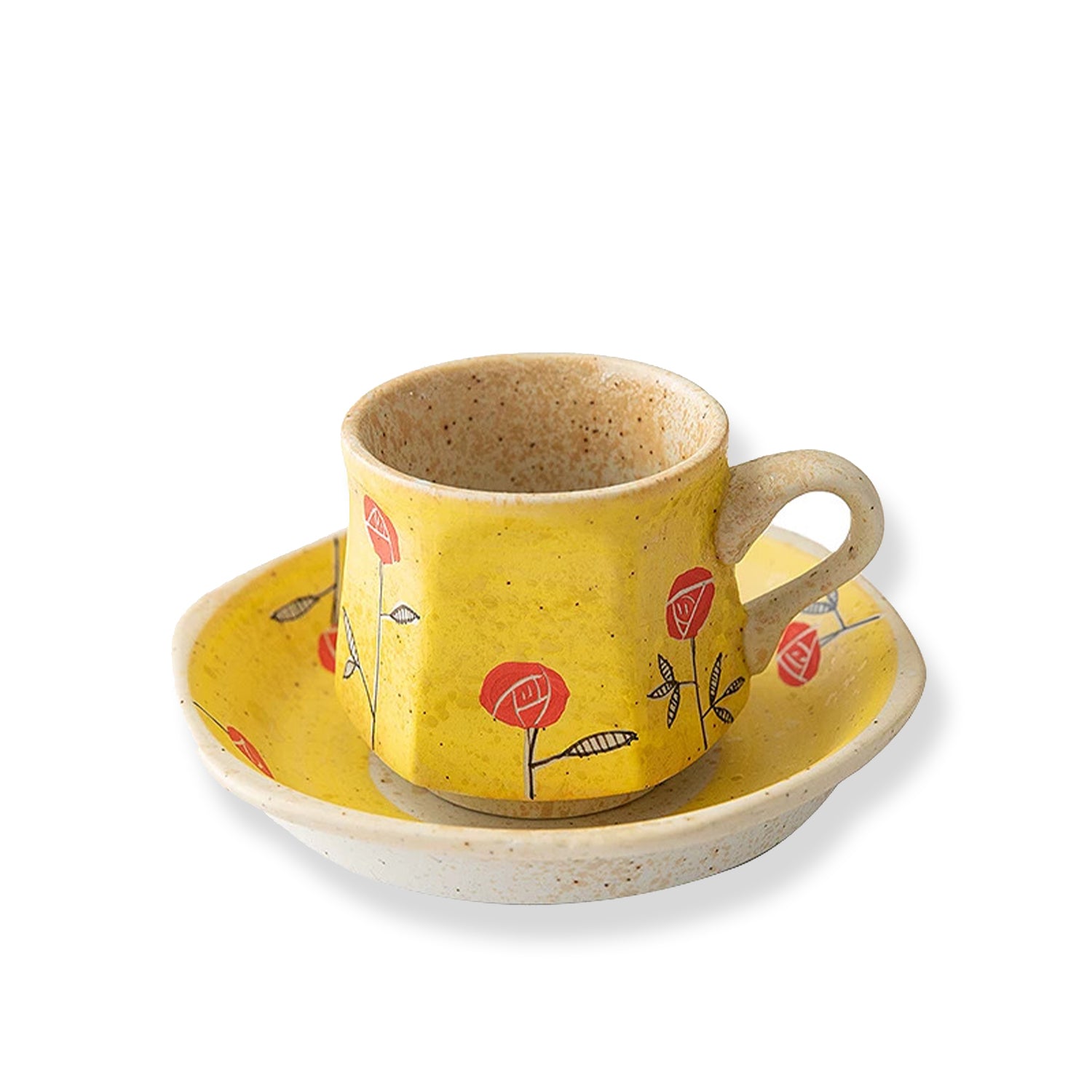 Hand-Painted Arita-Yaki Yellow Rose Cup & Saucer Set