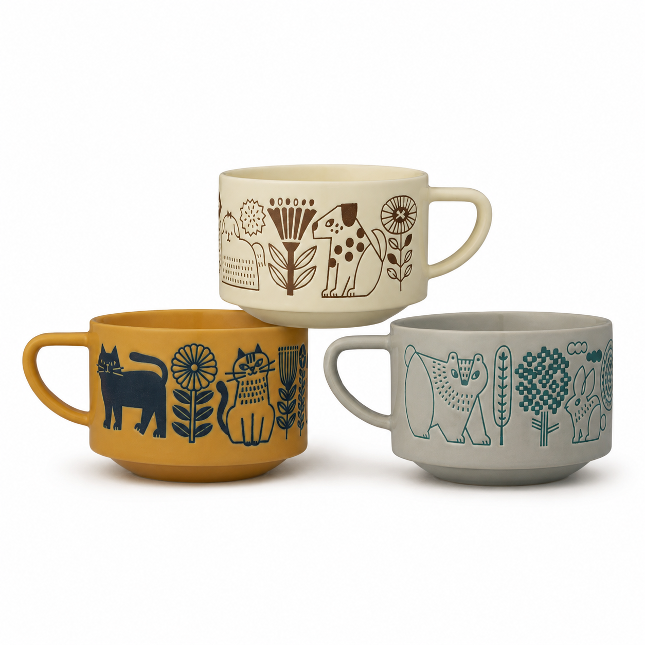 Embossed Nordic Animal Ceramic Mug Collection