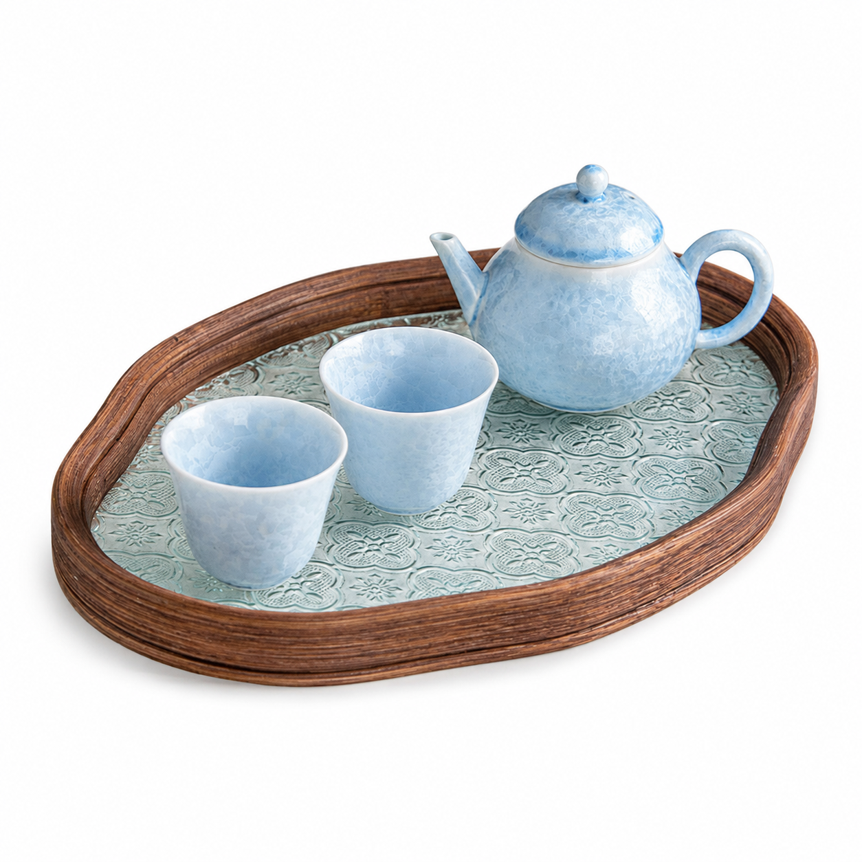 Chinese Sky Blue Kiln-Altered Crystalline Gongfu Tea Set