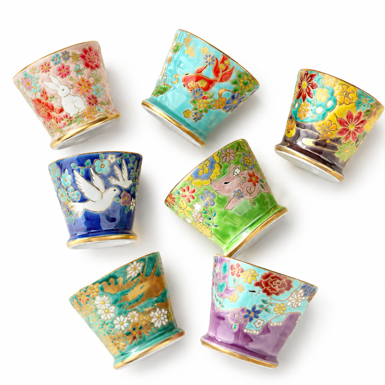 Japanese Kutani-Yaki Hand-Painted Tea Cup Gift Set