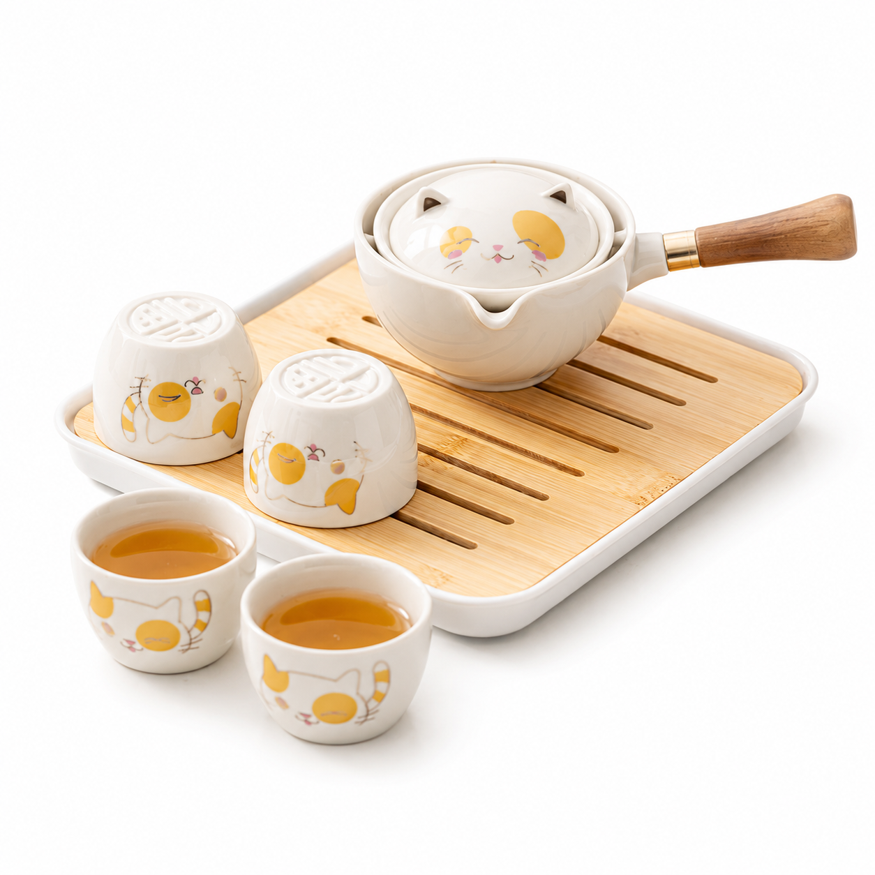 Maneki Neko Lucky Cat Rotating Gongfu Tea Set