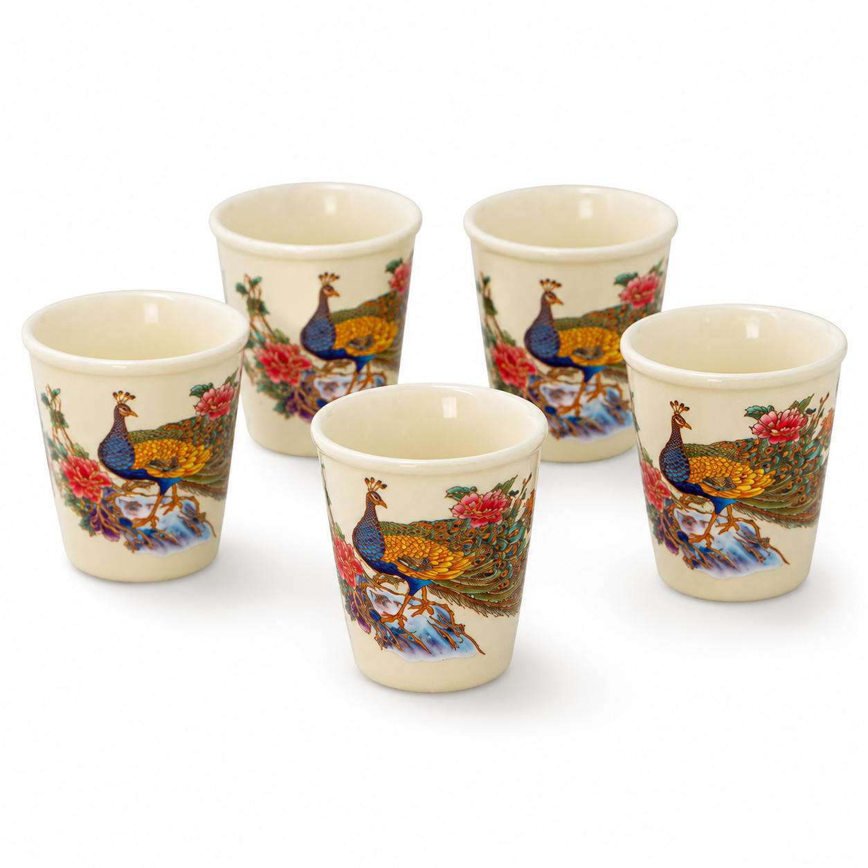 Tang Dynasty-Inspired Peacock & Peony Gongfu Tea Cup Set