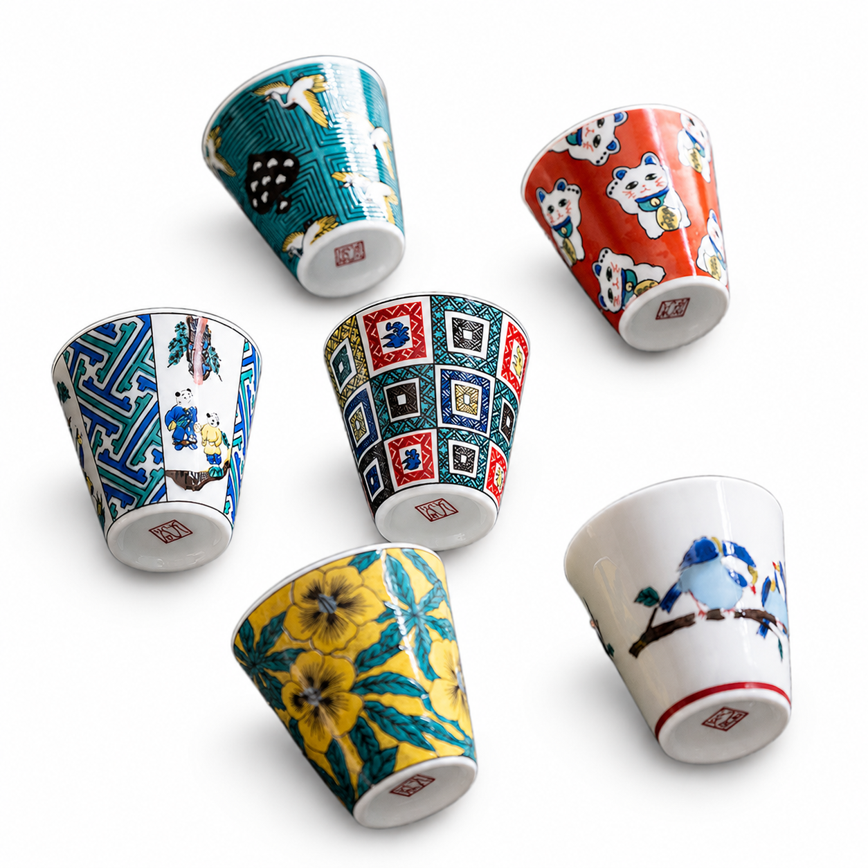 Hand-Painted Japanese Kutani-Yaki Porcelain Tea & Sake Cup