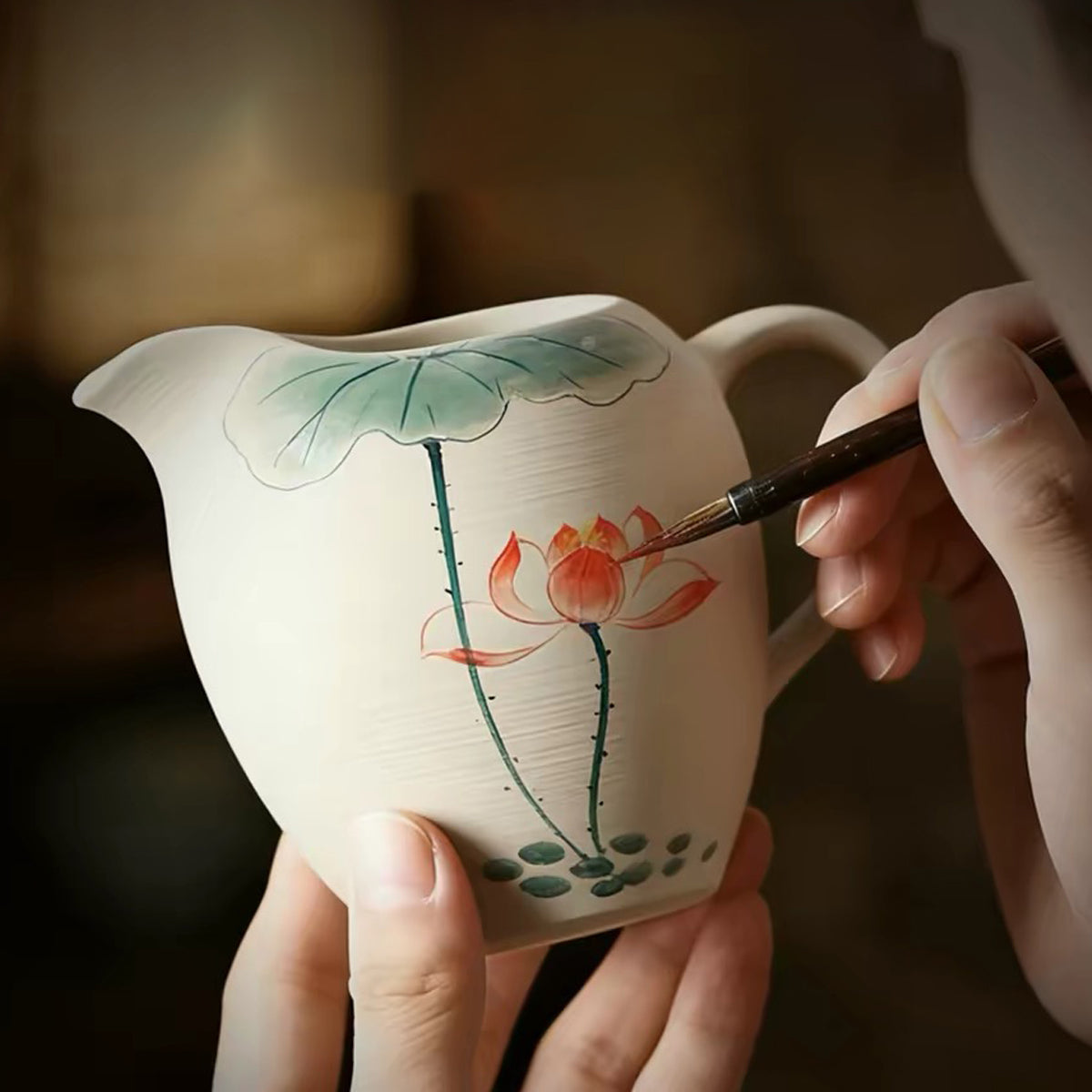 Hand-Painted-Style Lotus Gongfu Tea Set