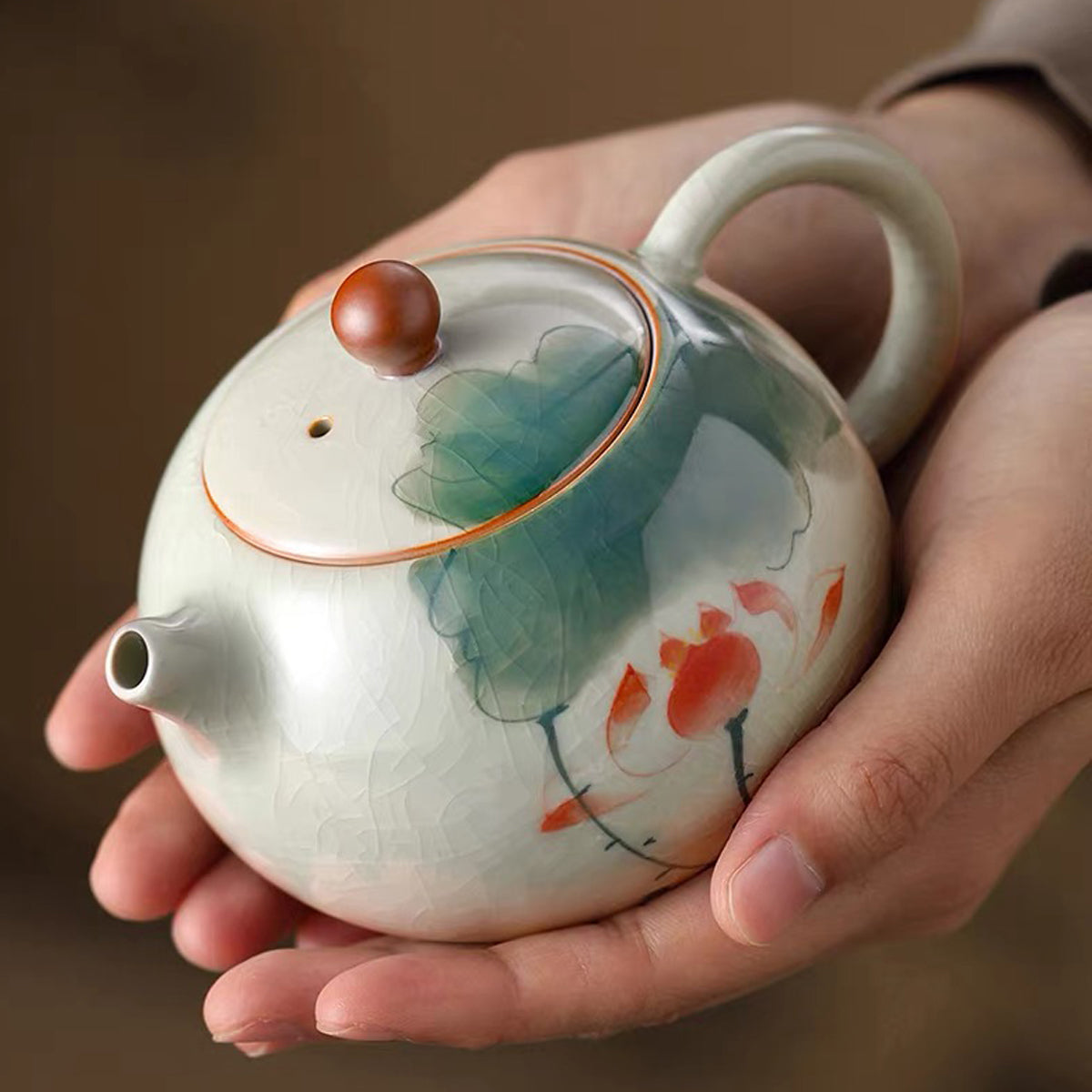 Hand-Painted-Style Lotus Gongfu Tea Set
