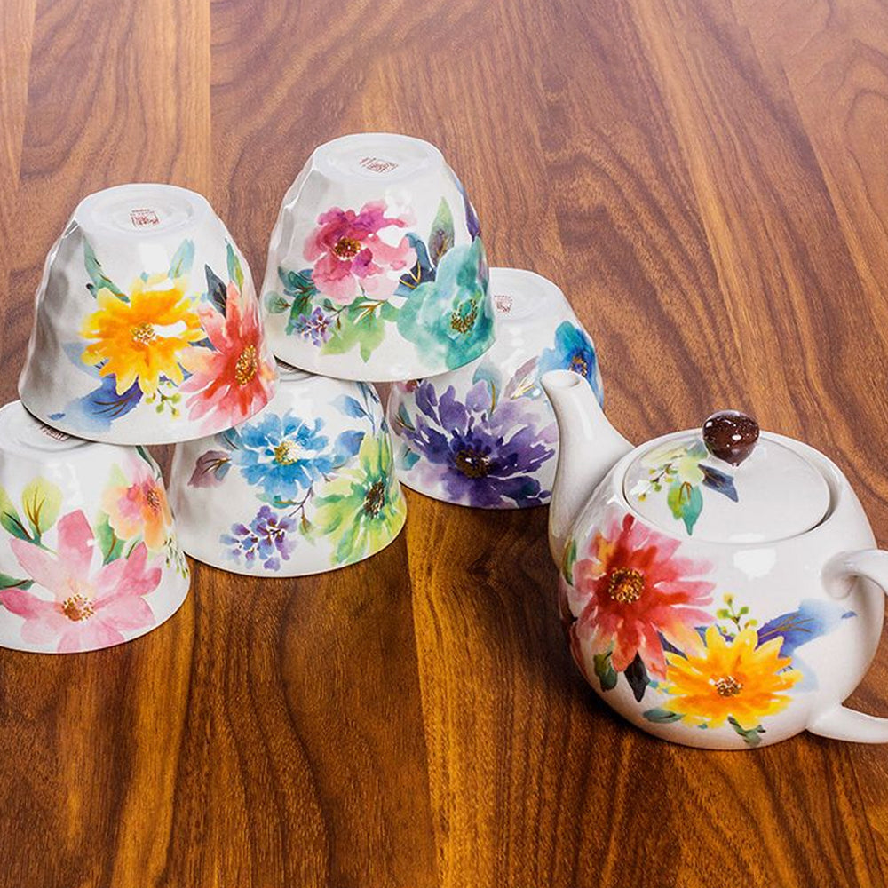Japanese Wabi-Sabi Floral Ceramic Tea Set