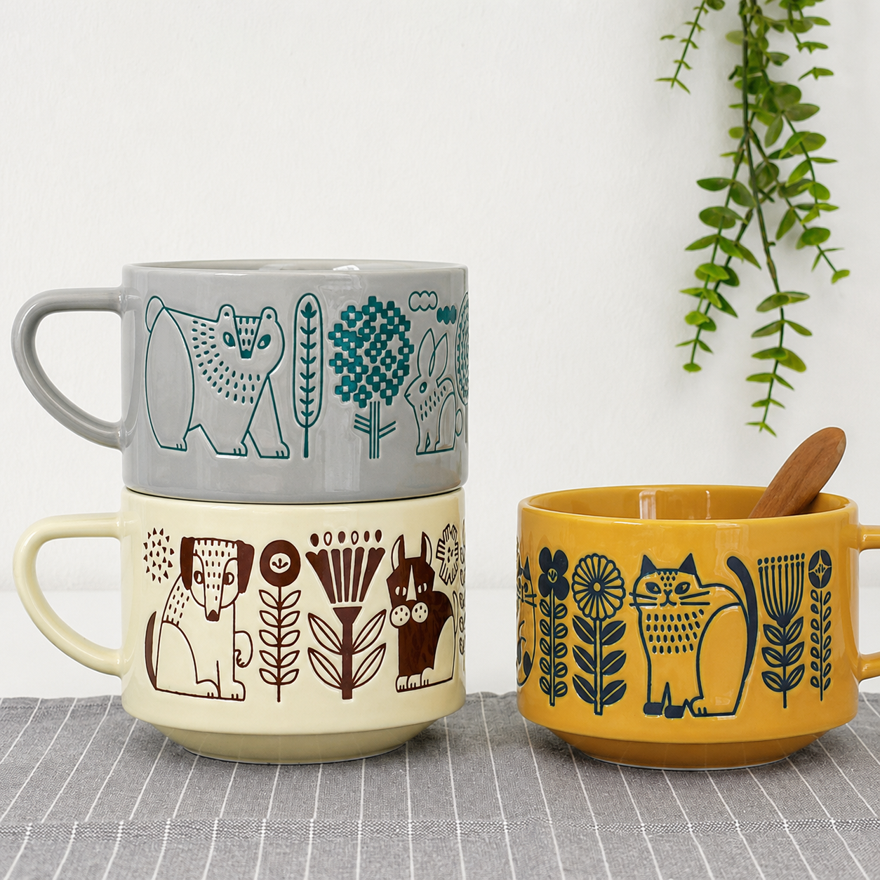 Embossed Nordic Animal Ceramic Mug Collection